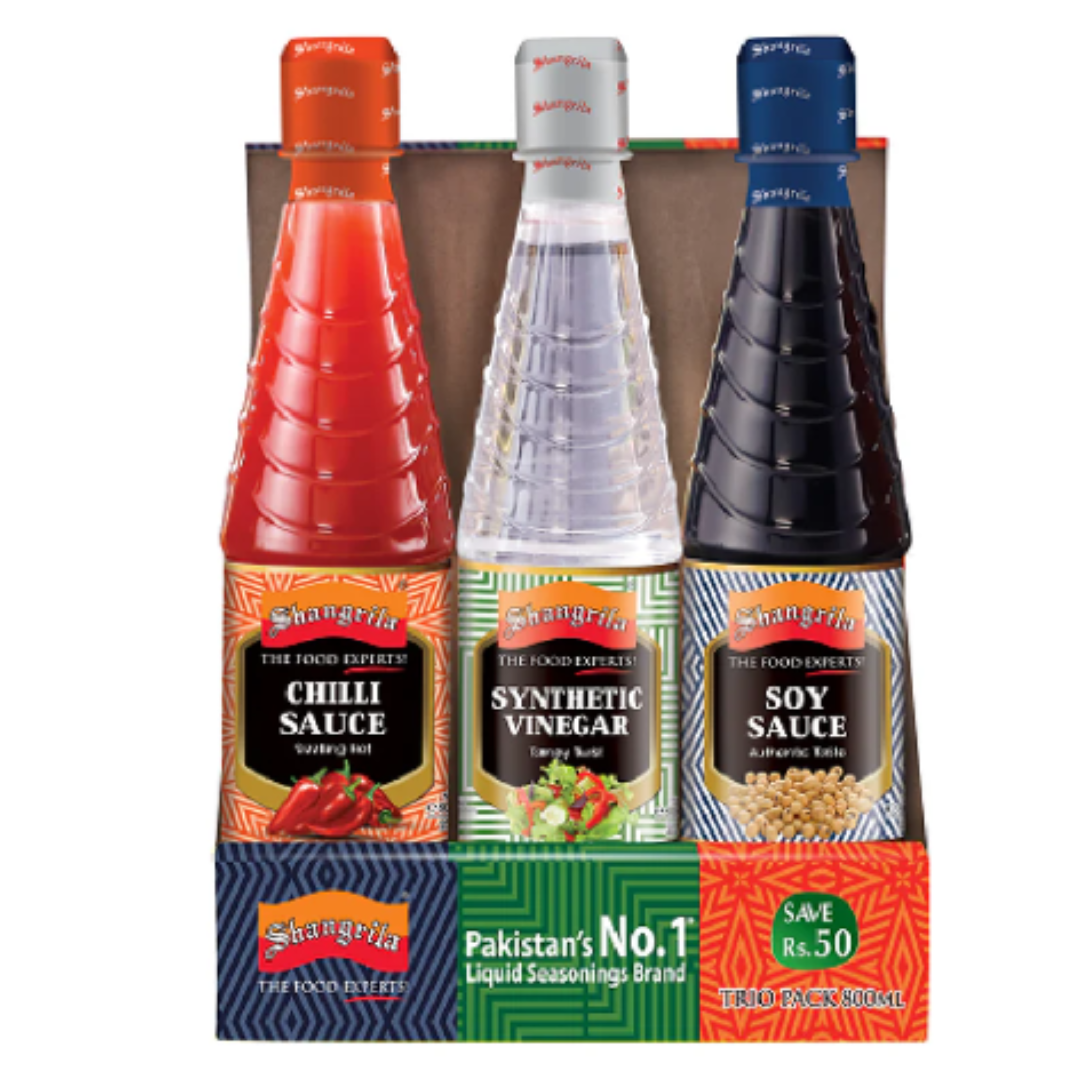 Shangrilla Sauce Trio Pack 700 ML – Soy Sauce, Synthetic Vinegar & Chilli Sauce