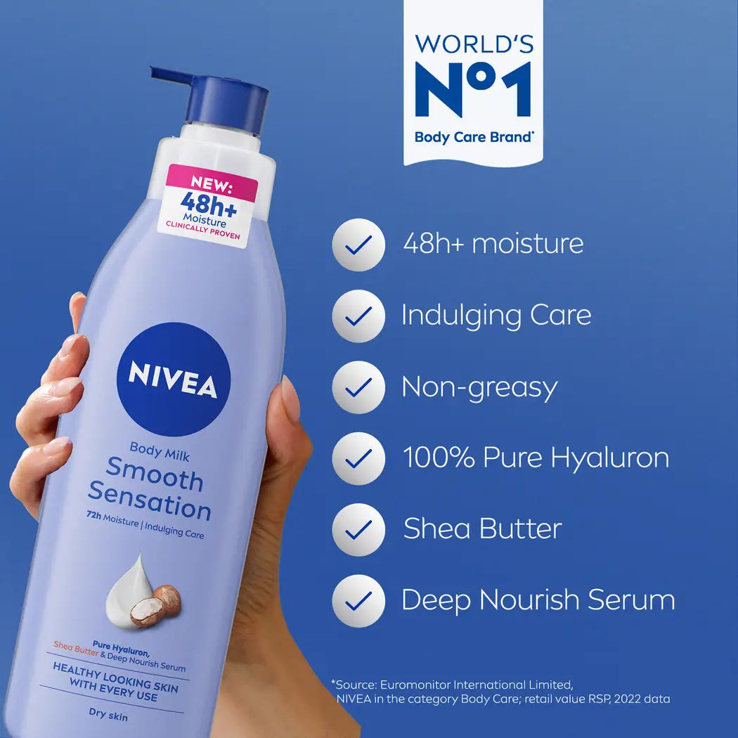 NIVEA Body Lotion for Dry Skin, Smooth Sensation, 48H Moisture, 400ml