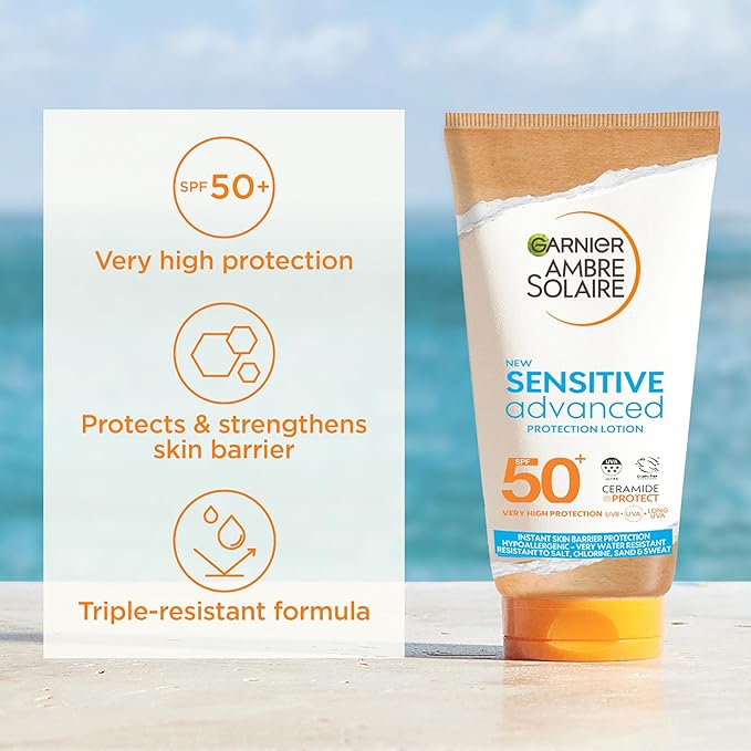 Garnier Ambre Solaire Sun Cream SPF 50+ Sensitive Advanced Sunscreen, 50 ml
