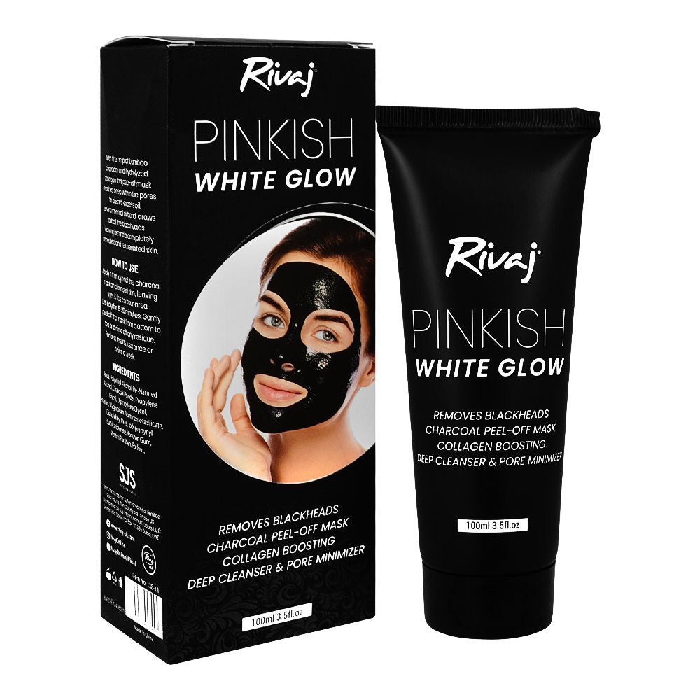 Rivaj Pinkish White Glow Charcoal Black Peel Off Mask – 100ml